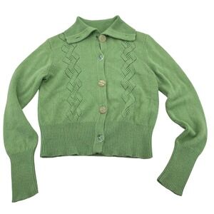 Tape Measure Green Cardigan Sweater Women's M Phoebe Buffay Y2k Boho Whimsy